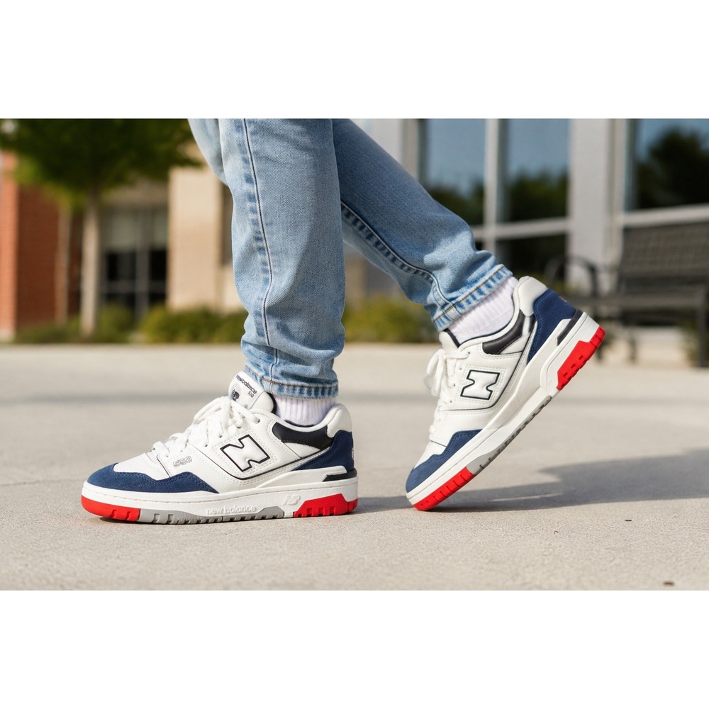 New Balance 550 Big Kids Size 6 White Navy Red Leather Basketball Shoes GSB550CN - Picture 2 of 10